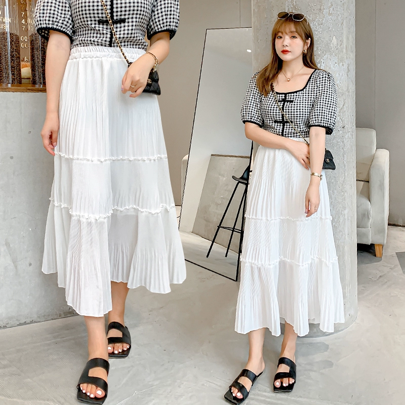 Sản phẩm mới mùa hè năm 2021 plus size phụ nữ váy voan hàn quốc cho người béo giảm tuổi M váy xếp ly váy bánh bèo mỏng 200 kg - Váy