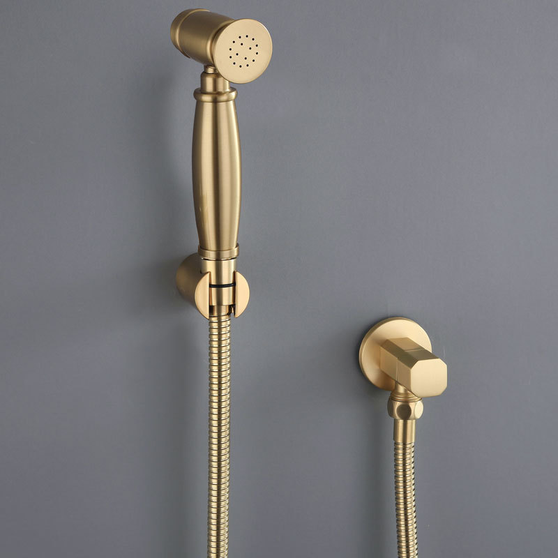 All-Copper Brushed Gold Toilet Bidet Attachment, No-Pump Handheld Cleaning Bathroom Sprayer, Pressurized Bidet Sprayer