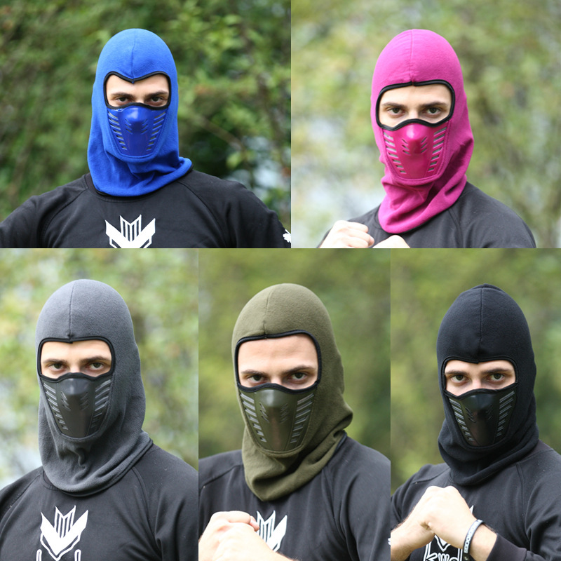 Winter outdoor riding hooded cap leather mouth thickened grip suede cap Neck Protection Face Warm Windproof Hat Hood Mask