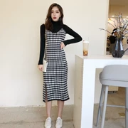 Mùa thu phong cách retro mới trong phần dài của dây đeo chẻ dài thời trang hoang dã căng đan váy nữ