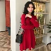 Mùa thu 2018 mới phong cách retro khí chất hoang dã POLO cổ áo nút cao eo thon dệt kim dài tay váy nữ 	váy buộc eo Váy eo cao