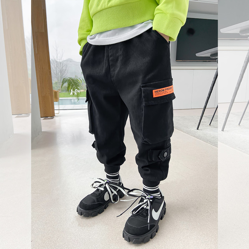 Boys' Cargo Pants Spring 2022 New Style Medium and Big Kids Spring and Autumn Slacks Tide Cotton Boys Kids Fried Street Pants