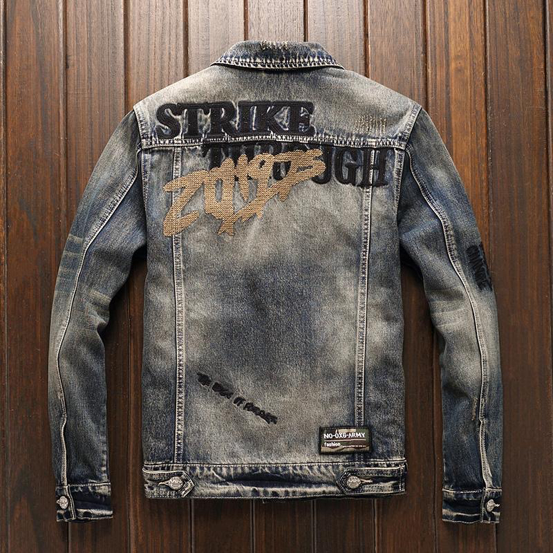 Tough Guy Style Men's Denim Jacket American Casual Slim Fit Jacket Heavy-Duty Harley Motorcycle Jacket Spring and Autumn Embroidered Top Tough Guy Style Men's Denim Jacket American Casual Slim Fit Jacket Heavy-Duty Harley Motorcycle Jacket Spring and Autumn Embroidered Top