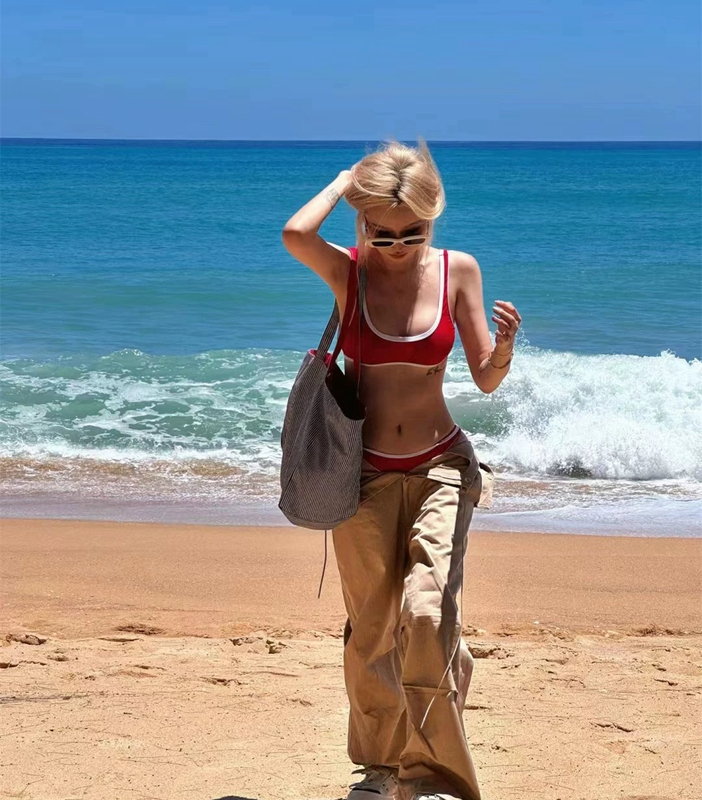 Retro Simple Tank Top Swimsuit for Women, High-End Split Style, Pure and Sexy, Covers the Belly, Slimming Bikini, Small Chest Push-Up Swimwear