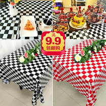 Racing flag F1 lattice rectangular disposable tablecloth black and white lattice International Elephant checkerboard thickened plastic long strip tablecloth