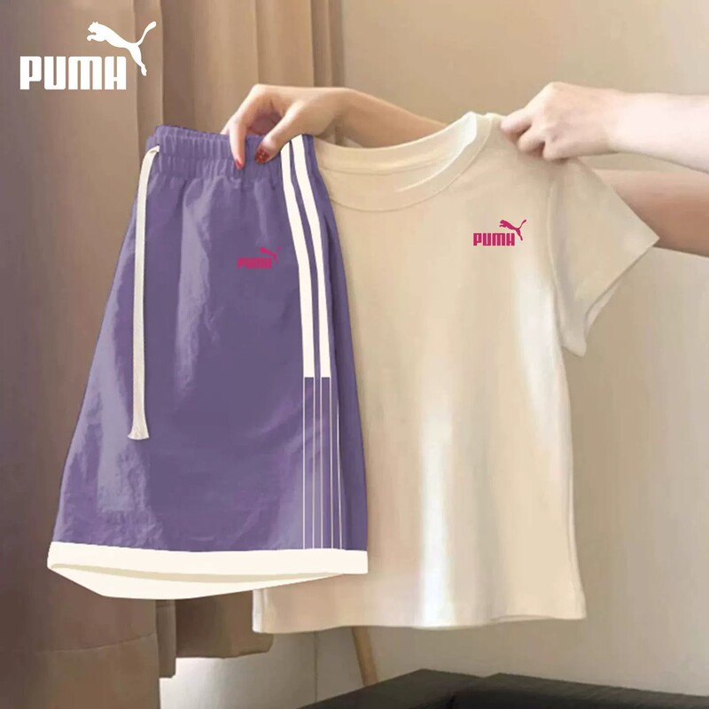 Outlet | Sportswear Suit for Women, Summer Slim Fit, Waist-Cinching, White Short-Sleeved T-Shirt, Casual Trendy Brand Shorts for Women