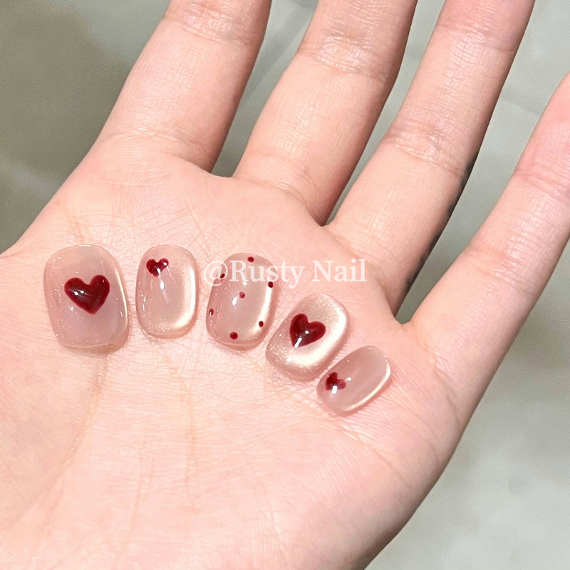[Sweetheart Leader] Sweet and Spicy Y2K Pink Glass Bead Cat Eye Handmade Wearable Nail Art Short Nail Stickers