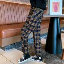 Spring and autumn girls casual pants children plaid pants foreign style 10 little girl outside wear fashionable casual trousers 13 years old