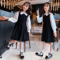 Spring and Autumn 6 girls long sleeve dress 7-8 year old childrens princess skirt foreign atmosphere middle child suit skirt shirt autumn dress