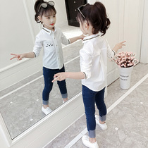 Spring and Autumn Girls Long Sleeve Shirt Children White Shirt Cotton 10 Primary School Pupil Top 13 Child Coat