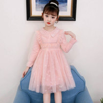 Autumn girls dress 6 children princess dress red Foreign gauze 8 Spring and Autumn children long sleeve skirt 10 years old powder