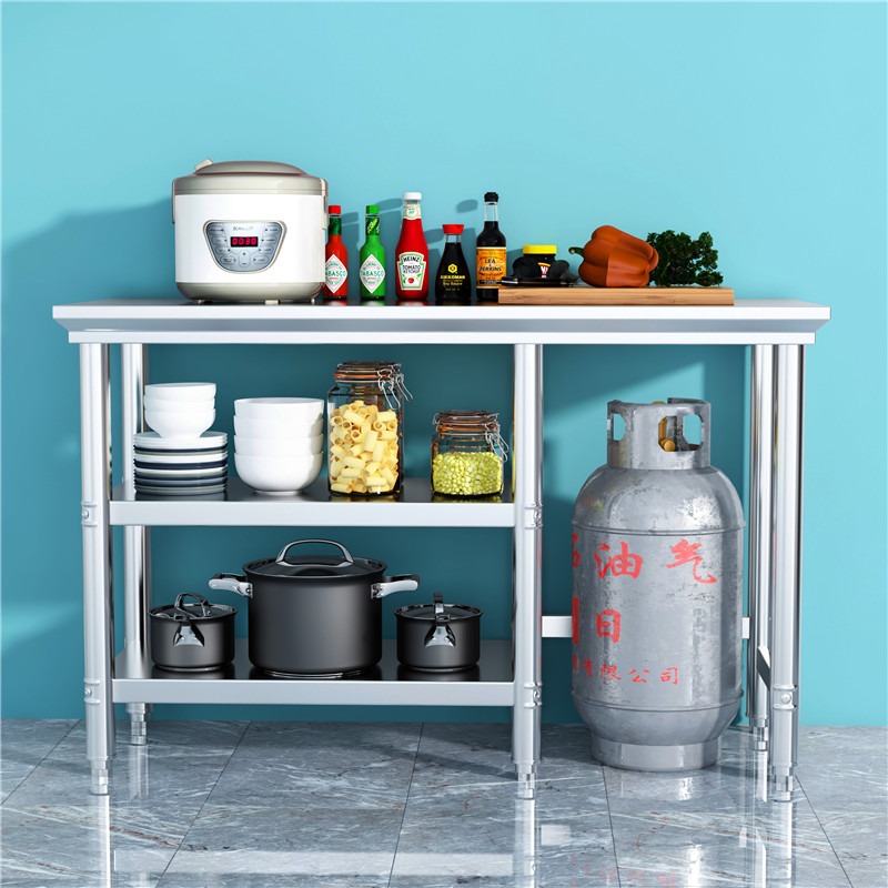 Kitchen workbench stainless steel table thickened double-layer three-layer operation countertop can put gas tank kitchen table storage rack