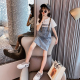 dây đeo denim Girls váy dây đeo váy bộ 2020 trẻ em mới trong net váy đỏ hai mảnh bộ dành cho trẻ em lớn của.