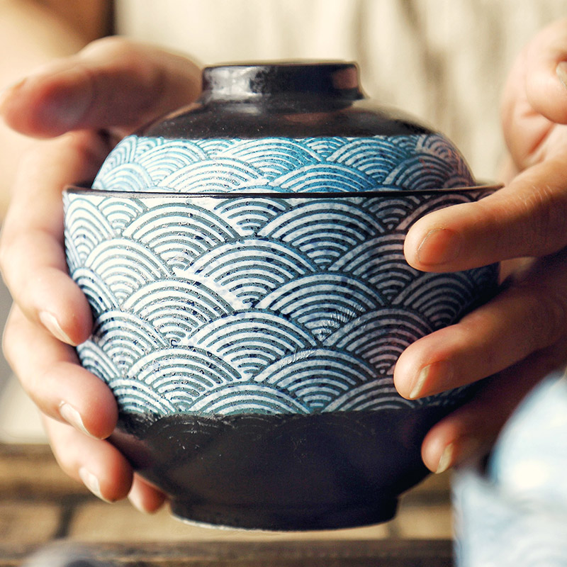 Creative hand - made ceramic lototo Japanese water - wave jar tureen toothpick jar jar tableware home steamed egg bowl
