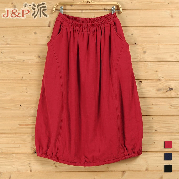Jianpai_Cotton và vải lanh của phụ nữ váy chần rời vải lanh dày nghệ thuật khâu đèn lồng mùa xuân, mùa thu và mùa đông váy nửa dài - Váy
