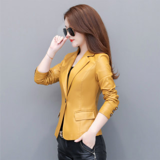 Mideni short leather coat for commuting slimming genuine leather