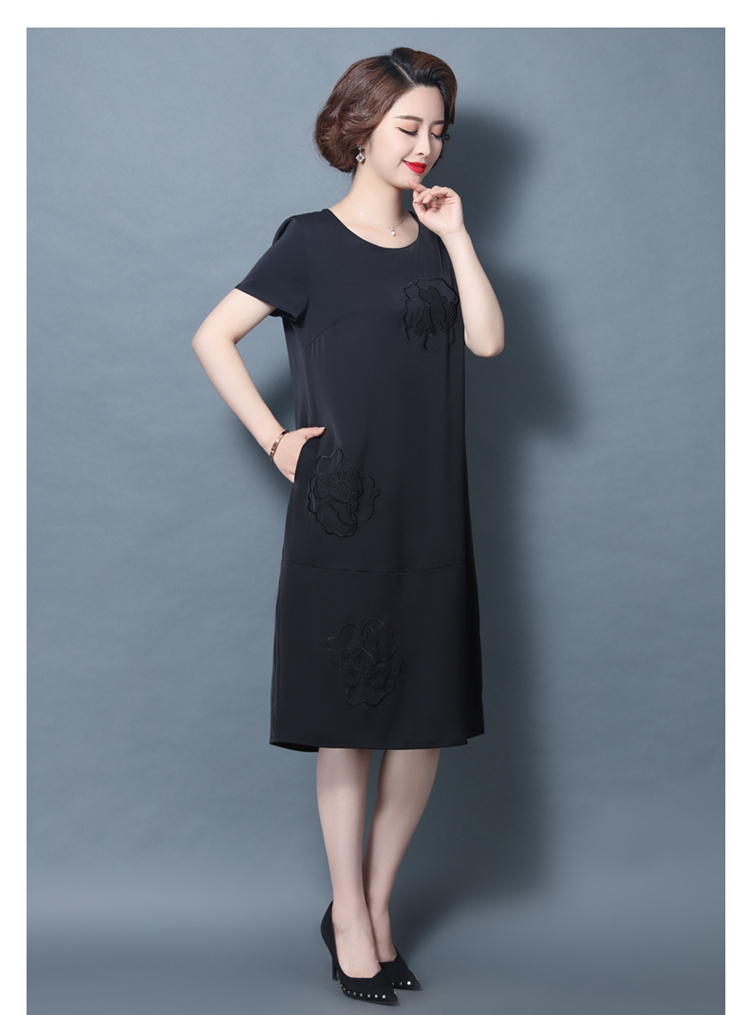 Mama Yang Qi trên đầu gối váy dài rộng vợ khí chất của phụ nữ mới trung niên mùa hè ngắn tay và váy lanh - Váy eo cao 	váy đan dây eo	