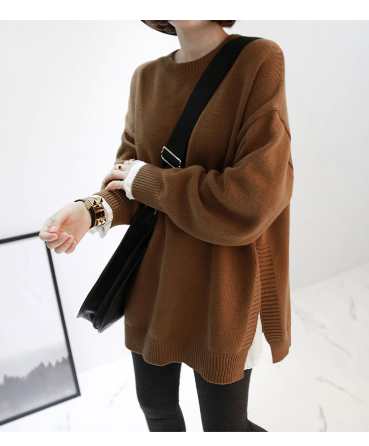Áo bà bầu Junruliang mùa thu đông mặc rộng rãi cho bà bầu dài áo len đan đáy áo khoác shop đồ bầu