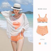 Swimsuit female Conservative sports split loose student boxer pants sunscreen belly slim hot spring swimsuit three-piece set