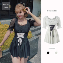 Swimsuit female summer one-piece lace lace lace 2021 new students cover belly thin conservative hot spring two-piece set