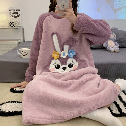 Утепленная коралловая бархатная осенняя пижама, юбка, фланелевый мультяшный лонгслив, популярно в интернете