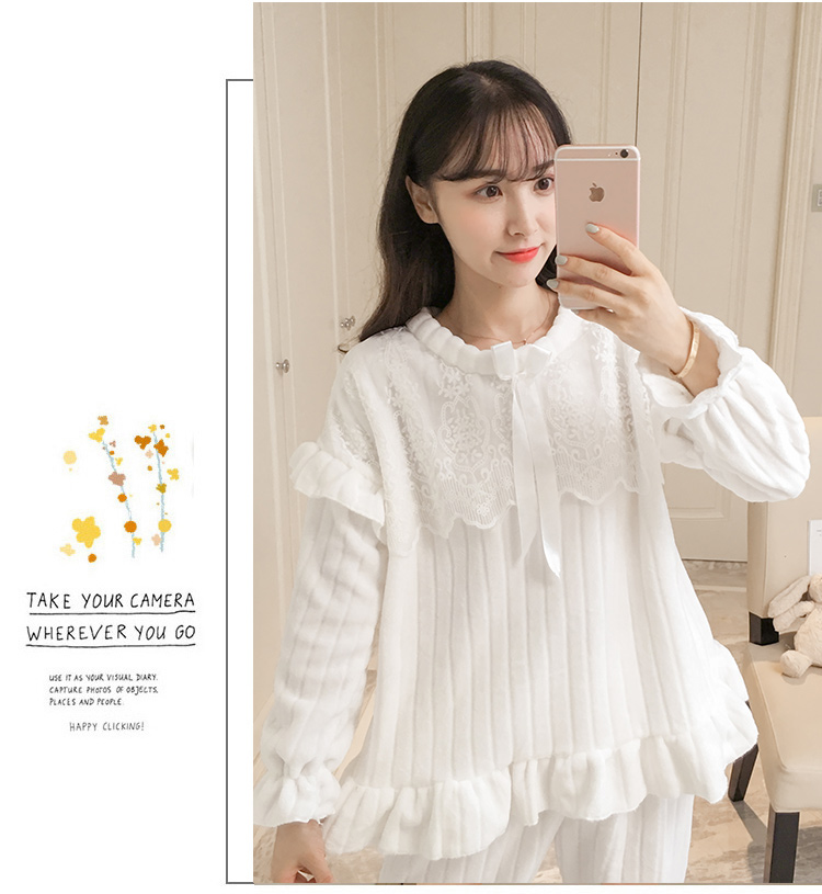 Phiên bản Hàn Quốc của đồ ngủ nữ mùa thu và mùa đông san hô lông cừu công chúa ngọt ngào và đáng yêu có thể mặc flannel dài tay phù hợp với dịch vụ nhà đồ ngủ khủng long