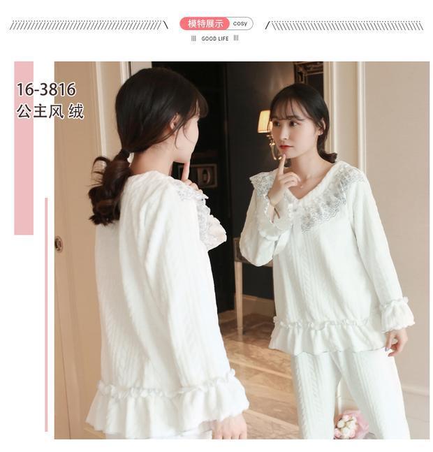 Bộ đồ ngủ nữ mùa thu và mùa đông dài tay flannel có thể được mặc bên ngoài phù hợp với dịch vụ nhà lông cừu san hô tươi và ngọt ngào dễ thương pijama nam