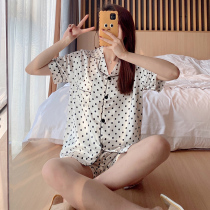 Summer Korean version ice silk thin section 2021 new pyjamas lady short sleeve cardiovert student sweetness home suit suit