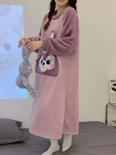 Утепленная коралловая бархатная осенняя пижама, юбка, фланелевый мультяшный лонгслив, популярно в интернете