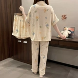 Хлопковая куртка, штаны, весенняя пижама, летний комплект, домашняя одежда, 3 предмета