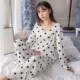 Bộ đồ ngủ nữ cotton mỏng mùa hè phong cách hàn quốc tươi học sinh tay dài rộng rãi mùa xuân và thu có thể mặc bên ngoài bộ đồ phục vụ tại nhà - Bên ngoài ăn mặc