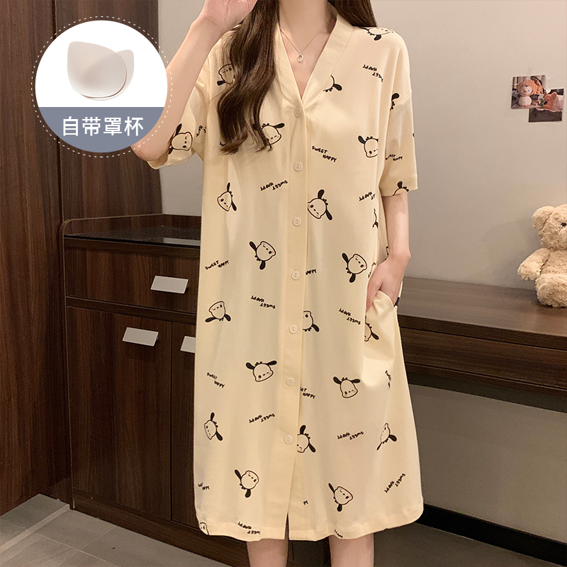 Pajamas with Breast Pads for Women, Spring and Summer, Popular Style, Cute Cartoon Dog Pajamas, Short-Sleeved Dress, Maternity Home Wear Pajamas with Breast Pads for Women, Spring and Summer, Popular Style, Cute Cartoon Dog Pajamas, Short-Sleeved Dress, Maternity Home Wear