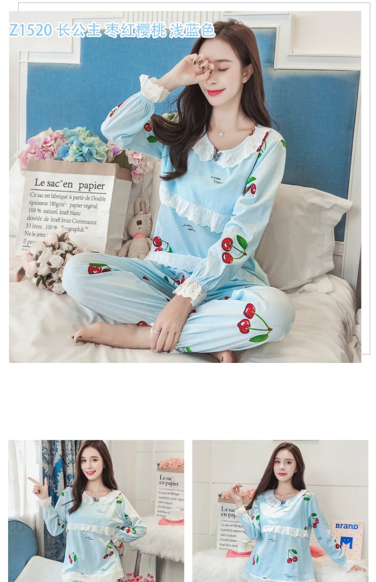 Đồ ngủ công chúa gió nữ mùa thu và mùa đông cotton dài tay mỏng phần XL mùa xuân và mùa thu có thể mặc bộ đồ dịch vụ gia đình Hàn Quốc đồ bộ nữ
