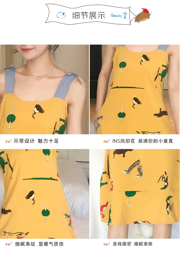 Đồ ngủ nữ ngọt ngào mùa hè không tay cotton sling nightdress mùa hè mỏng phần tươi và đáng yêu phụ nữ phục vụ nhà bông - Đêm đầm váy ngủ sexy