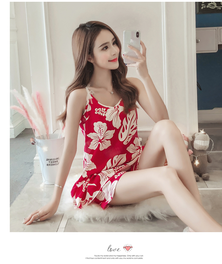 Bộ đồ ngủ nữ mùa xuân và mùa hè ngắn tay cotton sling hai mảnh phù hợp với phiên bản Hàn Quốc của lụa tươi sinh viên có thể mặc dịch vụ tại nhà đồ bộ ống suông