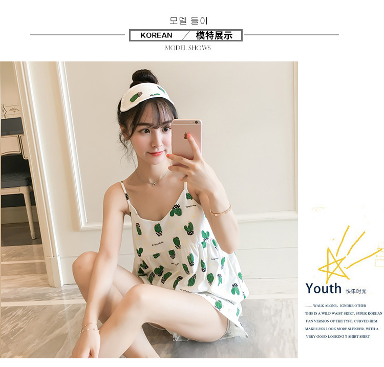 Bộ đồ ngủ nữ bằng vải cotton mùa hè hai mảnh phù hợp với phiên bản Hàn Quốc của sinh viên tươi gợi cảm có thể mặc mùa hè phục vụ tại nhà mùa hè các kiểu đồ bộ đẹp