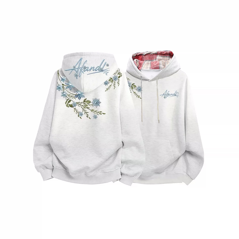 Chinese-Style Floral Plant Letter Print Loose Casual Long-Sleeved Plaid Hooded Sweatshirt 2026 Autumn and Winter Fleece-Lined Chinese-Style Floral Plant Letter Print Loose Casual Long-Sleeved Plaid Hooded Sweatshirt 2026 Autumn and Winter Fleece-Lined