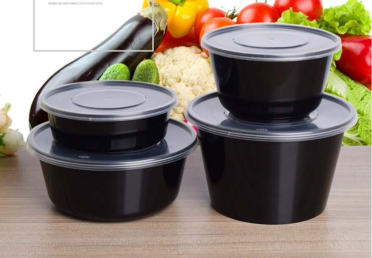 Hộp cơm trưa dùng một lần với nắp cao cấp sáng tạo bao bì nhựa màu đen đóng gói hộp trái cây bento hộp cơm trưa bát súp - Hộp cơm điện sưởi ấm