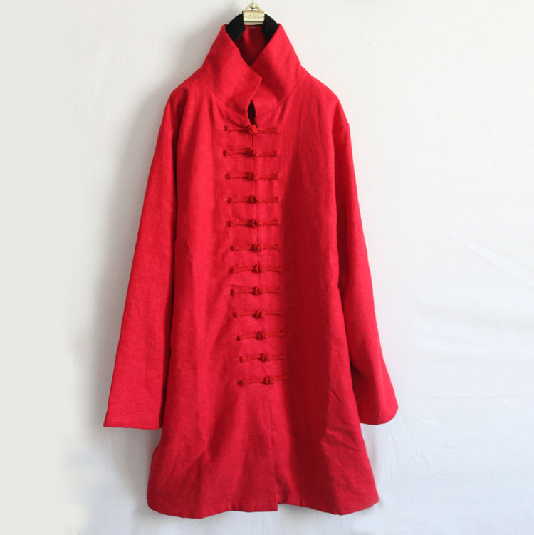 2013 phong cách dân tộc mùa thu mới khóa áo khoác dài áo khoác nữ kích thước lớn áo cotton cotton áo gió màu đỏ áo kaki nữ