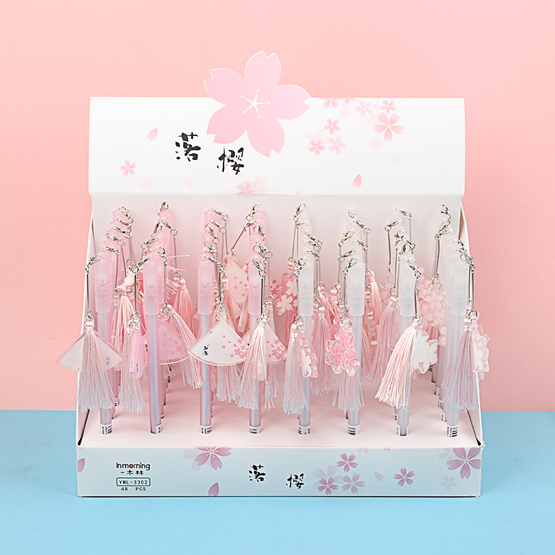 Creative trend Sakura flower pendant gel pen primary and secondary school students 0 5mm full needle cartoon water-based pen cute pink