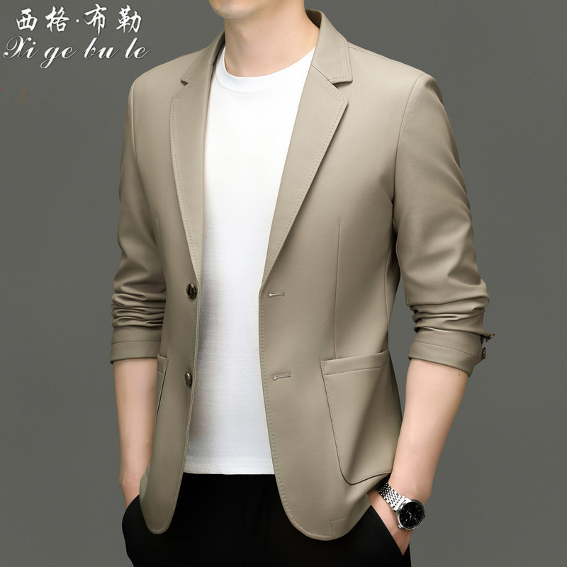 Spring and Autumn New Haining Genuine Leather Jacket for Men, Sheepskin Suit Jacket, Leather Jacket, Casual Slim Fit Thin Style