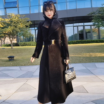 Black coat women 2021 autumn and winter new Korean slim slim knee long padded trench coat coat