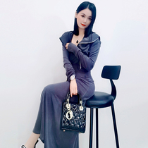 Early spring knitted dress women's black condole belt light ripe waist temperament slim fried street hip sweater skirt two-piece set