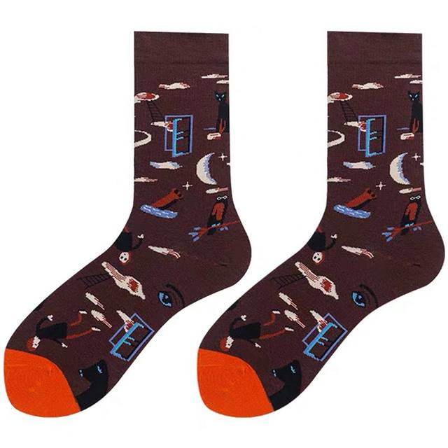 Hyuna Style Personalized Portrait Oil Painting Retro Abstract Long Socks Fashion Brand Men's and Women's Autumn and Winter Cotton Socks European and American Street Fashion Socks