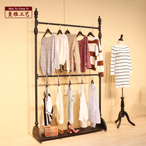 Clothing display floor-mounted double hanger men and womens clothing store shelves iron clothing rack shelf pendant