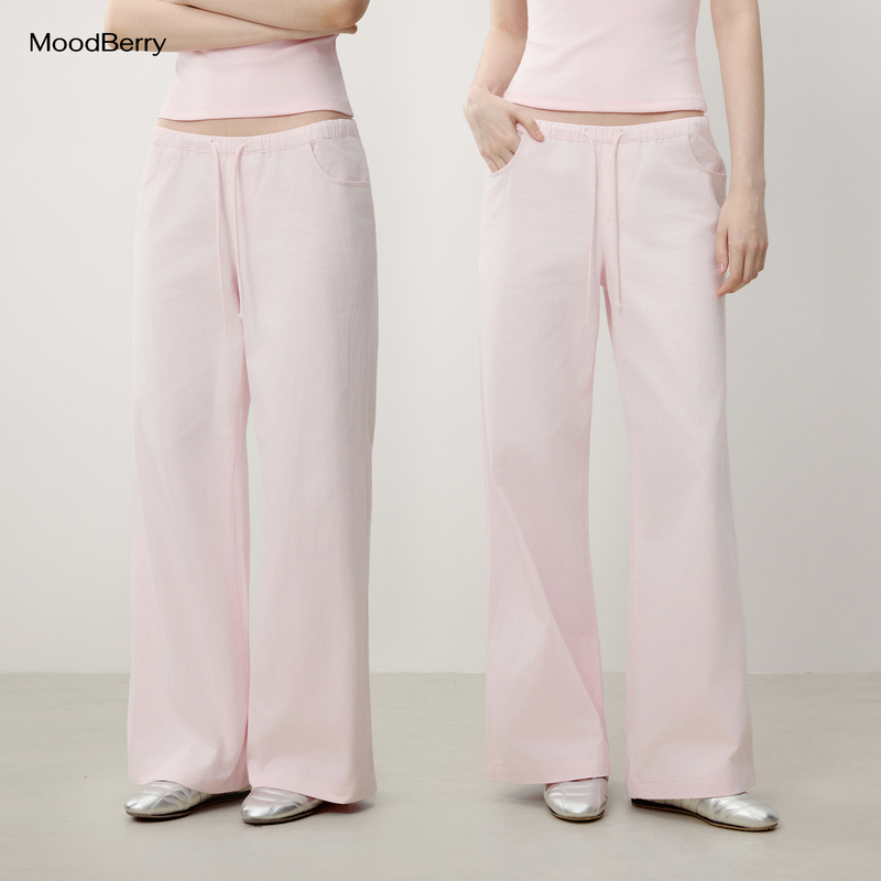 Moodberry American Retro Pink Simple Low-Waist Casual Pants for Women, Summer Lazy Style Loose Versatile Long Pants