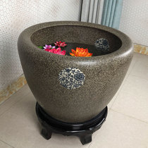 Jingdezhen ceramic fish tank retro lotus water lily cylinder living room balcony new Chinese style diameter 60cm 80cm