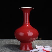 Jingdezhen ceramic small vase red Chinese retro countertop home living room porch decoration crafts