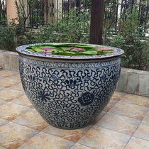 Jingdezhen ceramic fish tank retro bowl lotus basin gate sea tank Lotus cylinder blue and white porcelain antique water tank courtyard Outdoor
