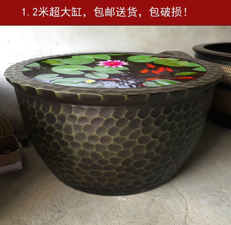 Jingdezhen ceramic cylinder extra-large fish tank lotus flower cylinder water cylinder ceramic diameter 1 2 m ceramic large size size extra-large fish tank